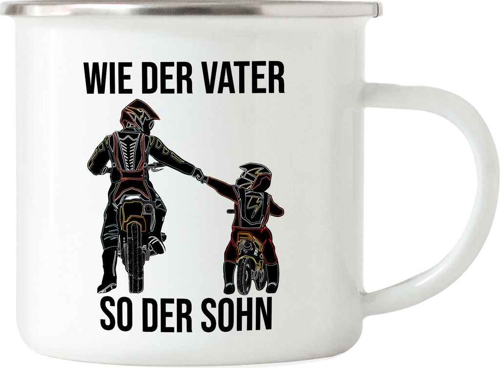 Wie der Vater so der Sohn Emaille Tasse Papa Motocross Geschenk Motorrad Dirt Bike Vatertag