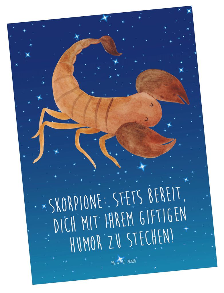 Mr. & Mrs. Panda Postkarte Skorpion Humor - Sternenhimmel Blau - Geschenk, Geschenke Sternzeichen, Grußkarte, Persönlichkeit, Horoskop, giftig, E...