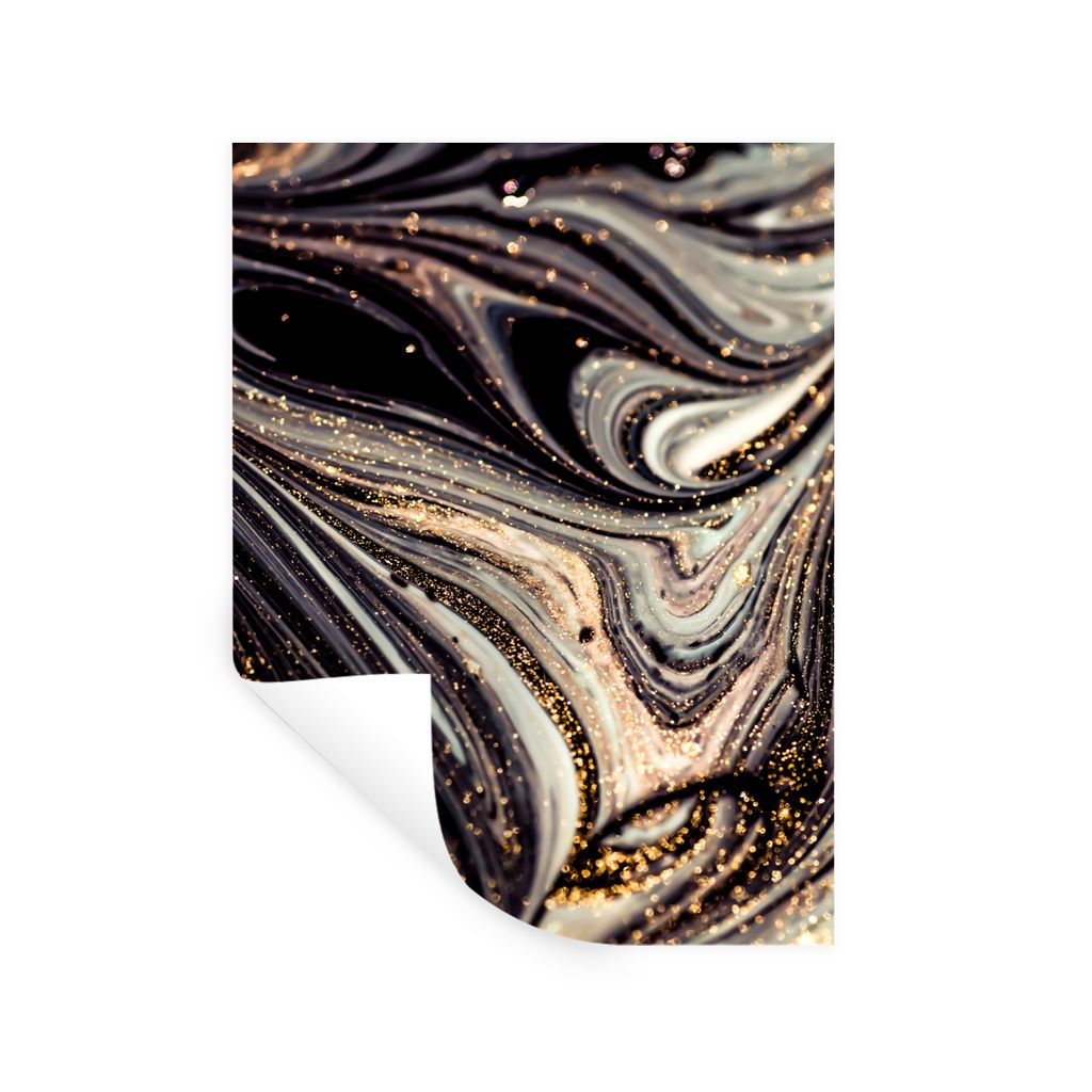 MuchoWow Wandtattoo Wandsticker Wandaufkleber Marmoroptik - Schwarz - Gold - Weiß - Glitter - Marmor 60x80 cm Selbstklebend und Repositionierbar...