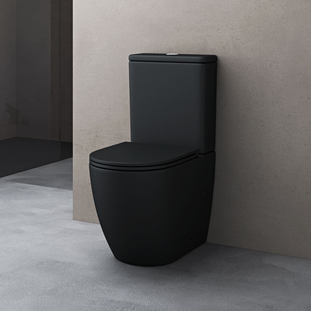 doporro Stand-WC mit Spülkasten komplett schwarz matt inkl. Softclose Absenkautomatik 36x63x82cm Toilette schwarz matt spülrandlos Stand179T