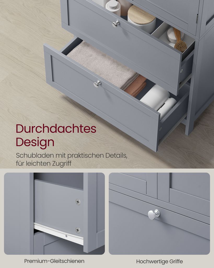 VASAGLE Badkommode, Badezimmerschrank mit 2 Türen und 2