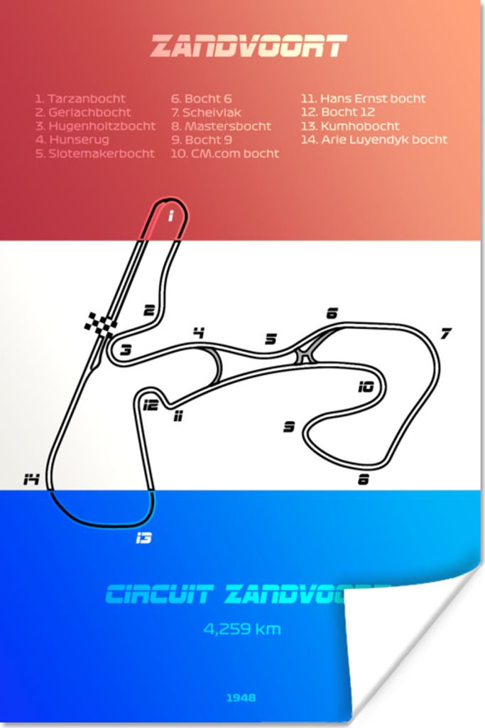 MuchoWow Poster F1 - Zandvoort - Rennstrecke 60x90 cm - Wanddekoration