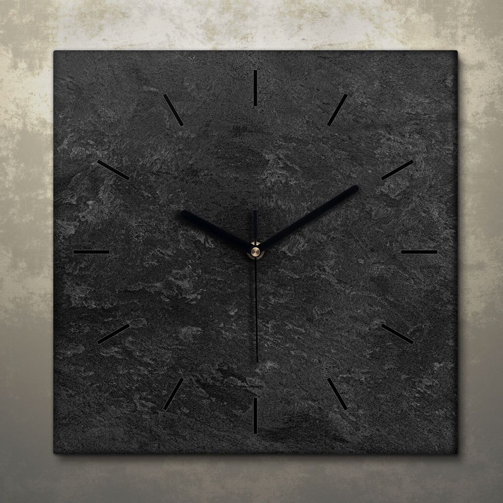 Wohnzimmer Leinwand Uhr Geräuschlos Küche 30x30 Schwarzer Stein, Marmor, Motive, Textur, schwarze Zeiger