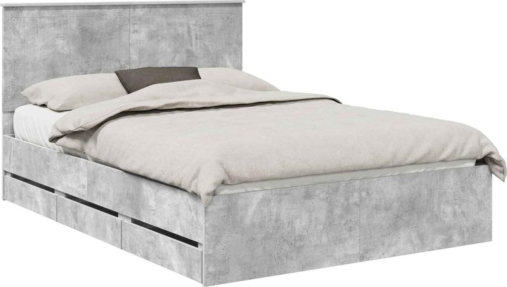 Bettrahmen mit Kopfteil Beton Grau 140 x 190 cm Ingenieurs Holz