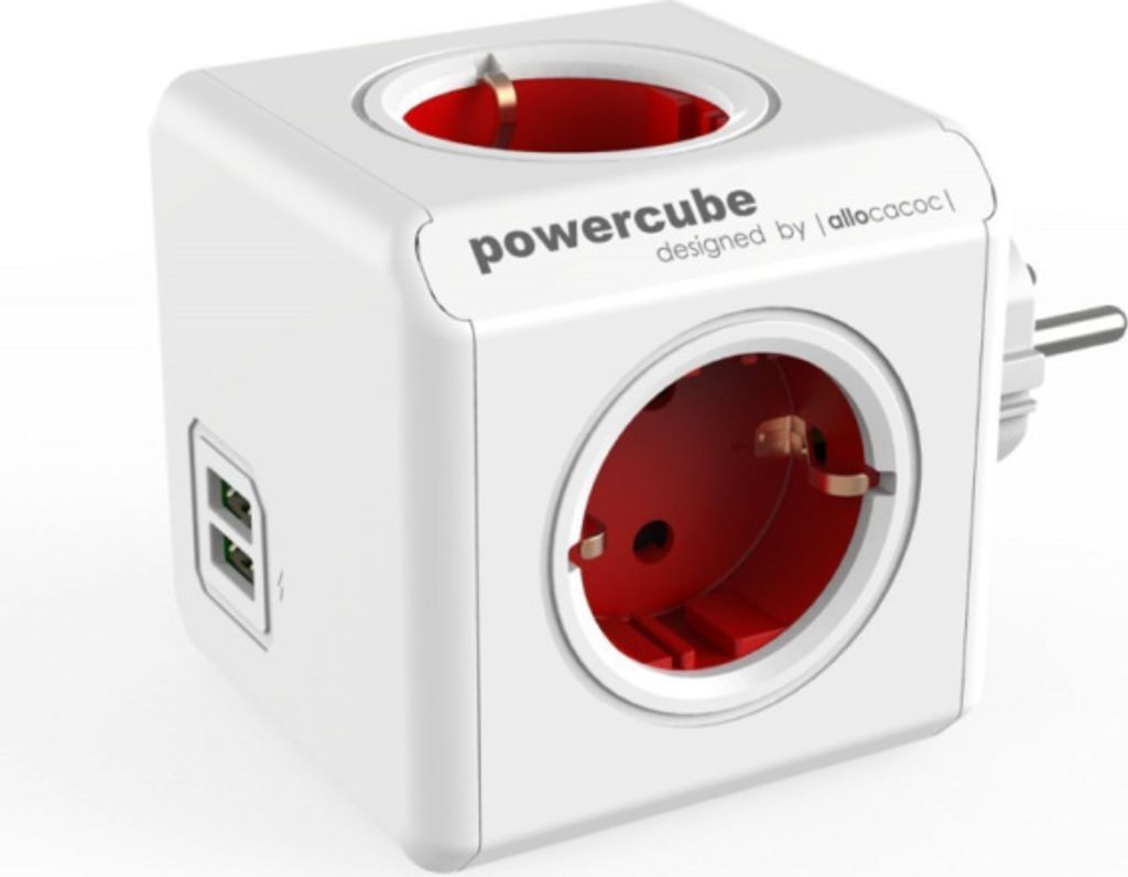 allocacoc PowerCube DUO USB ORIGINAL rot, Reise & 4x Steckdose und