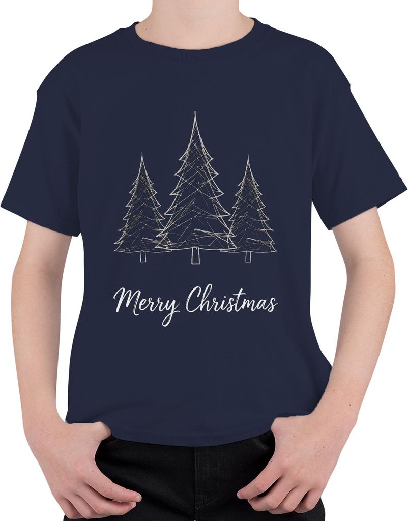 Merry Christmas Weihnachtsbaum Skizze Tannenbaum Handgezeichnet Uni Kinder T-Shirt, Navy, 116