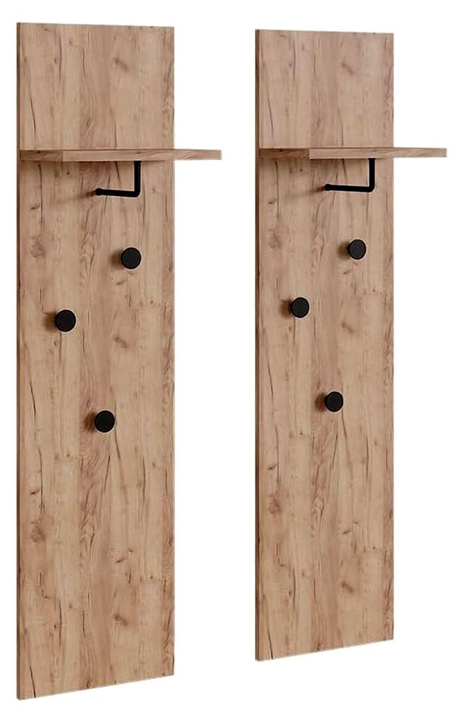 Garderobe Siri, Goldkraft Eiche, Set mit 2 Wandgarderoben zur Schuhaufbewahrung und als Sitzgelegenheit