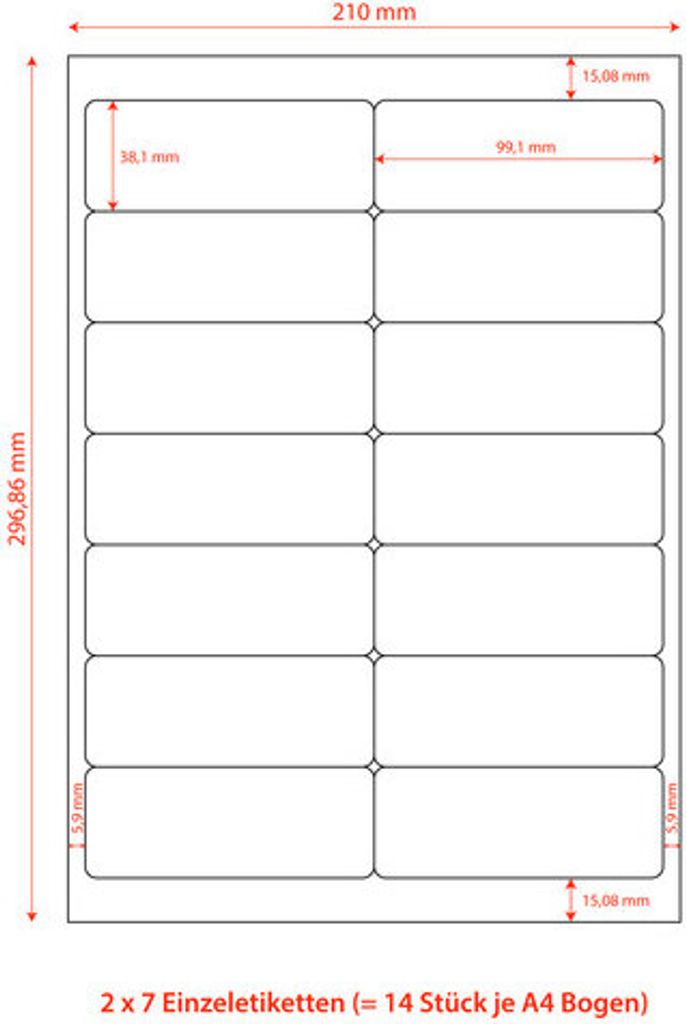 14000x Etiketten Labels selbstklebend weiß 99.1 x 38.1mm auf DIN A4