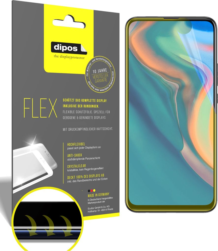 2x Schutzfolie für Huawei Y9 Prime (2019) Folie, 100% Displayabdeckung, dipos Flex