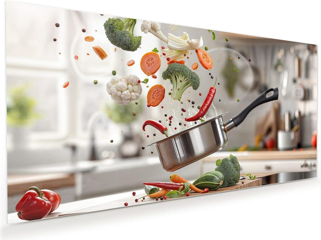 Glasbild 110x55cm in XXL für Wohnzimmer, Schlafzimmer Motiv Kochen Mit Gemüse