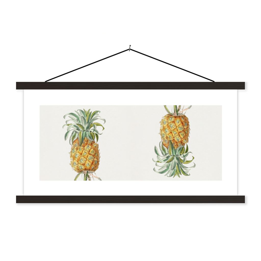 MuchoWow Textilposter Ananas - Lebensmittel - Obst 90x45 cm mit schwarzem Rahmen - Klemmleisten