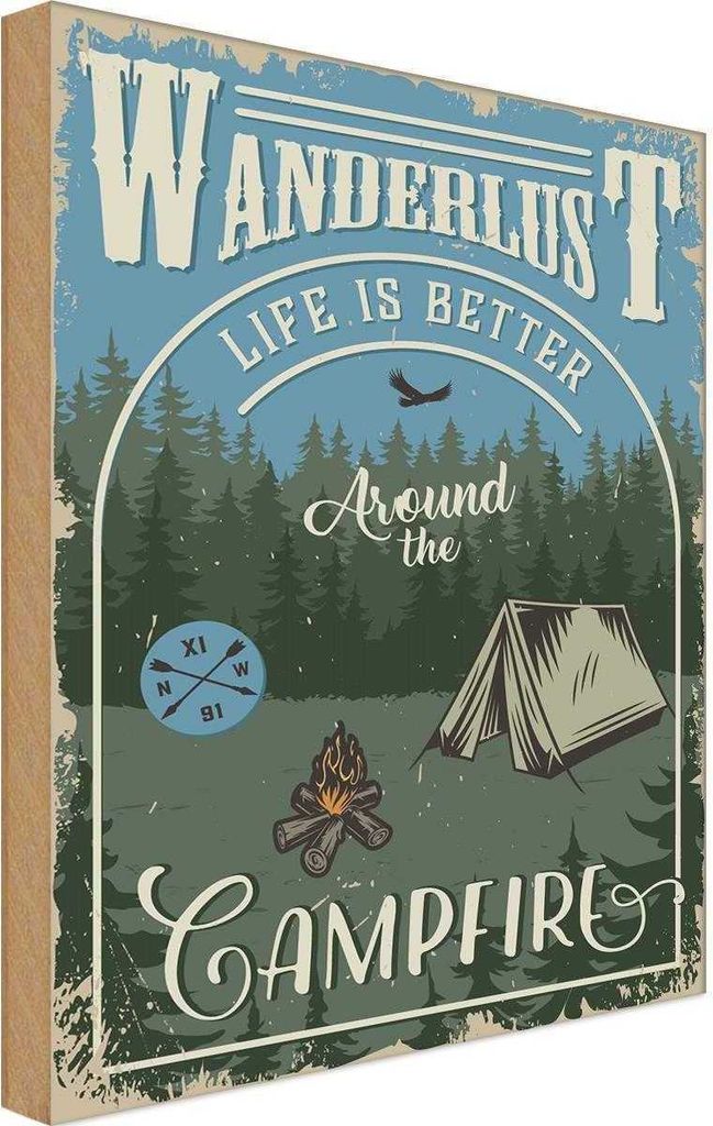 vianmo Holzschild 30x20 cm Wanderlus camping Outdoor
