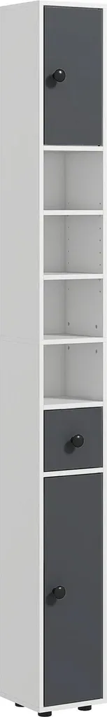 Armoire de salle de bain haute 20x20x180 cm en mélamine grise - Modèle Lys