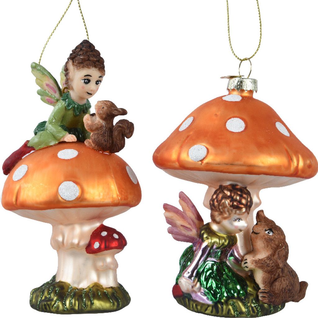 Christbaumschmuck Glas Fee und Fliegenpilz 11,2cm, 1 Stück sortiert