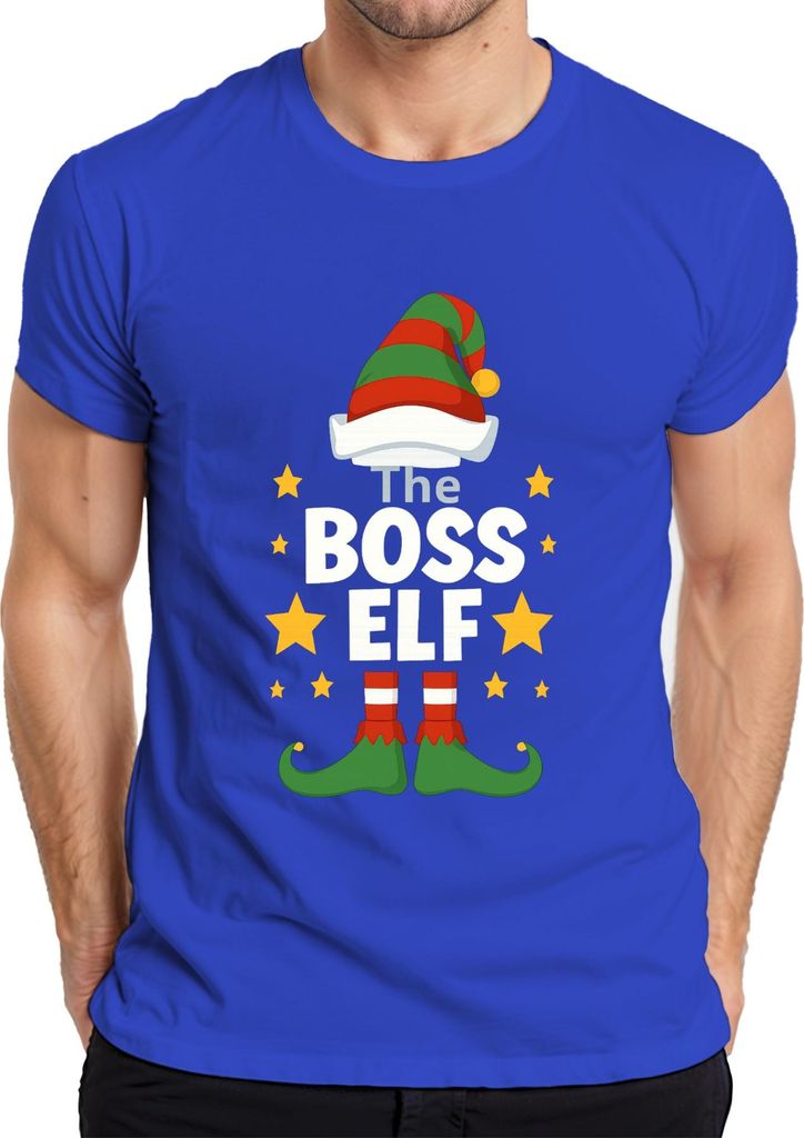 The BOSS ELF Weihnachten Elfen Lustig Weihnachtsfeier Chef Wichtel Herren T-Shirt, Blau, XL