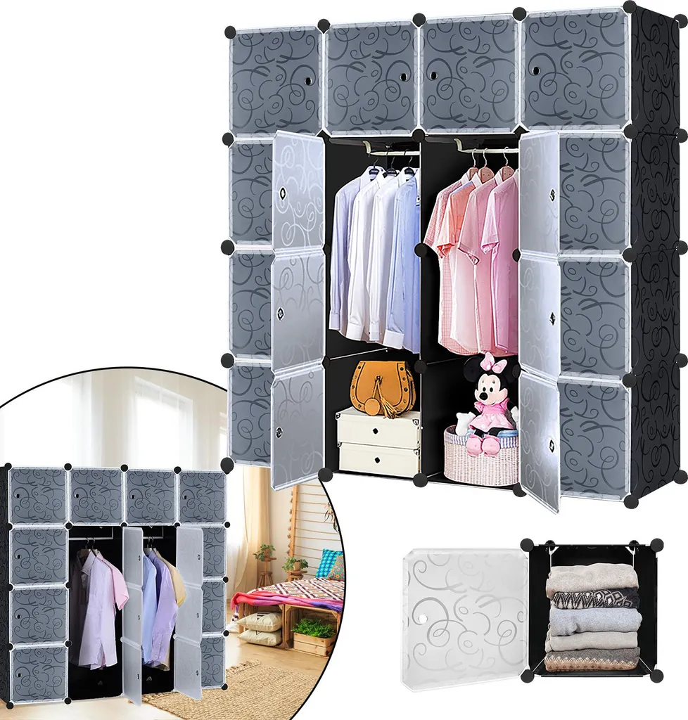 Armoire Combinée 16 Compartiments avec Portes Système DIY Noir Mat