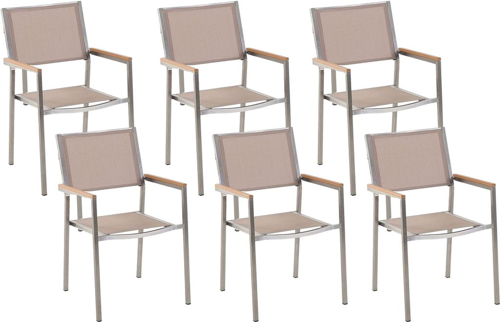 BELIANI Gartenstühle 6er Set Beige Polyester Edelstahl Modern Terrasse Outdoor