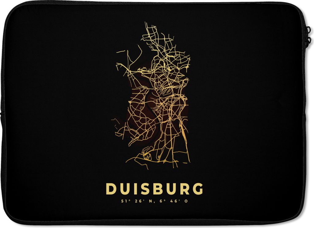 MuchoWow Laptop Hülle 13 Zoll Duisburg - Gold - Karte - Stadtplan Laptoptasche - Laptophülle - Sleeve - Rundumschutz