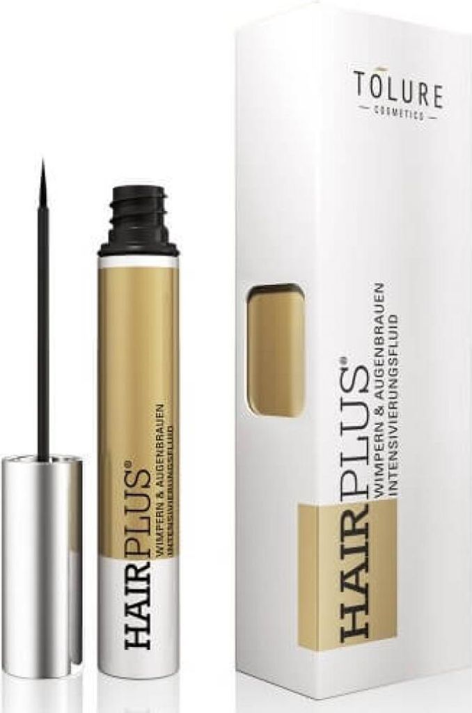 A product shot of an eyelash and eyebrow serum with its packaging.