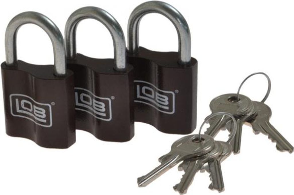 Set mit 3 KZ30 Zamak-Zylindervorhängeschlössern, 6 Schlüssel BLISTER
