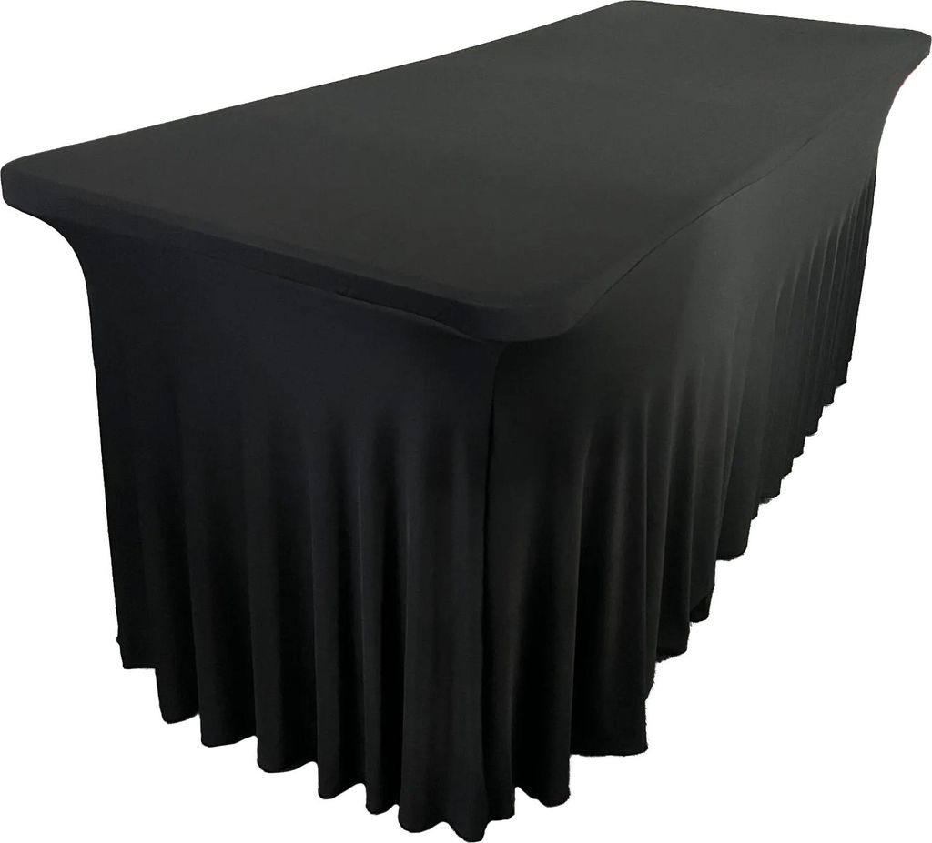 Husse für Bankett-Catering-Tisch schwarz, Sockelleiste, Rüschen, 180 x 76 cm