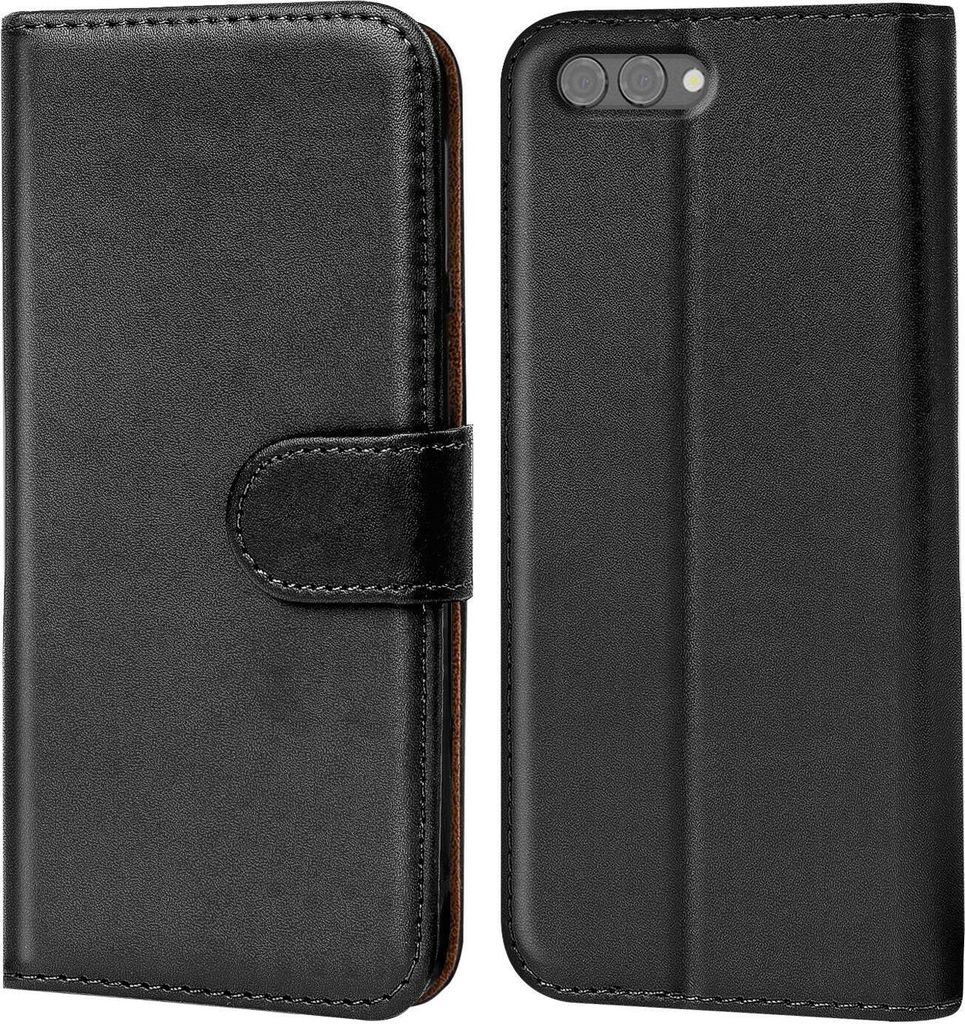 Conie Klapp Tasche für Honor 10 Kartenfach Rundumschutz Hülle in Schwarz