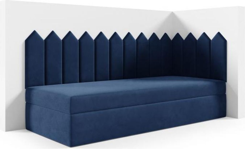 LIKMA Kinderbett 70x200 cm Dunkelblau Bett mit Bettkasten Jugendbett Polsterbett Kopfteil Velvet Stoff