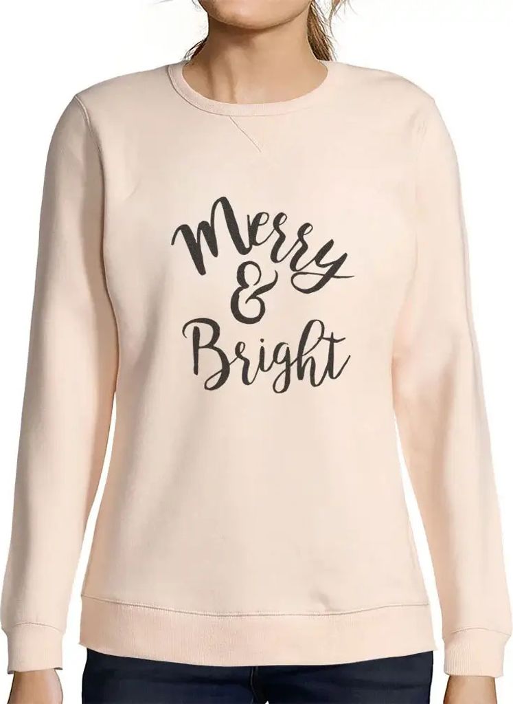 Damen Grafik Sweatshirt mit Aufdruck Frohe und strahlende Weihnachten – Merry And Bright Christmas – Öko-Verantwortlich Vintage Jahrgang Langa...