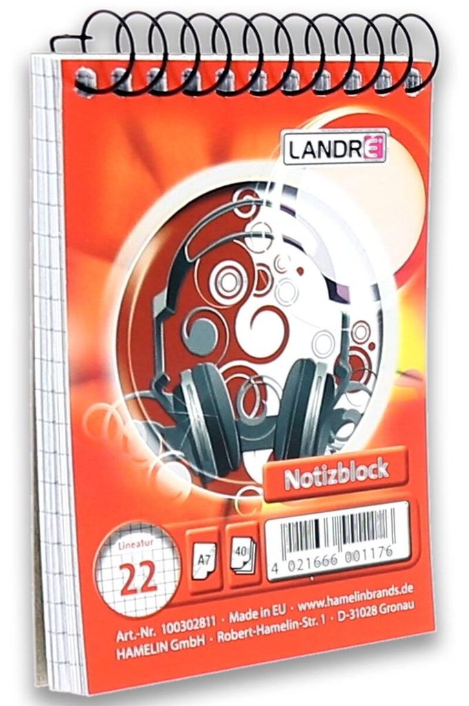 LANDR Spiralnotizblock, DIN A7, 40 Blatt, kariert Zdjęcie produktu 