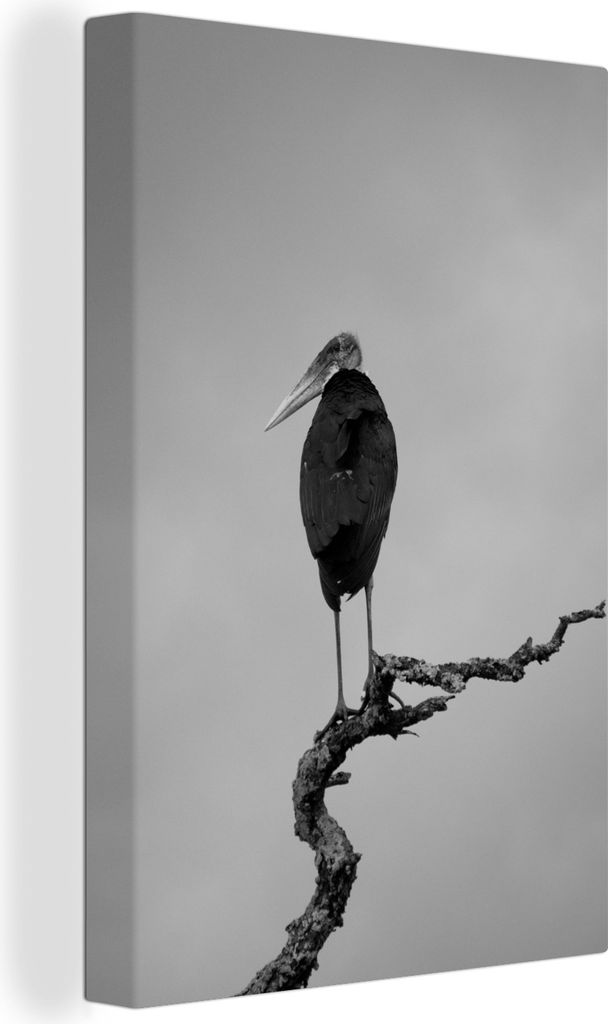 OneMillionCanvasses - Leinwandbilder - 90x140 cm, Marabu auf einem Zweig in Schwarz und Weiß, Wandbilder Kunstdruck Wanddekoration - Wandschmuck...