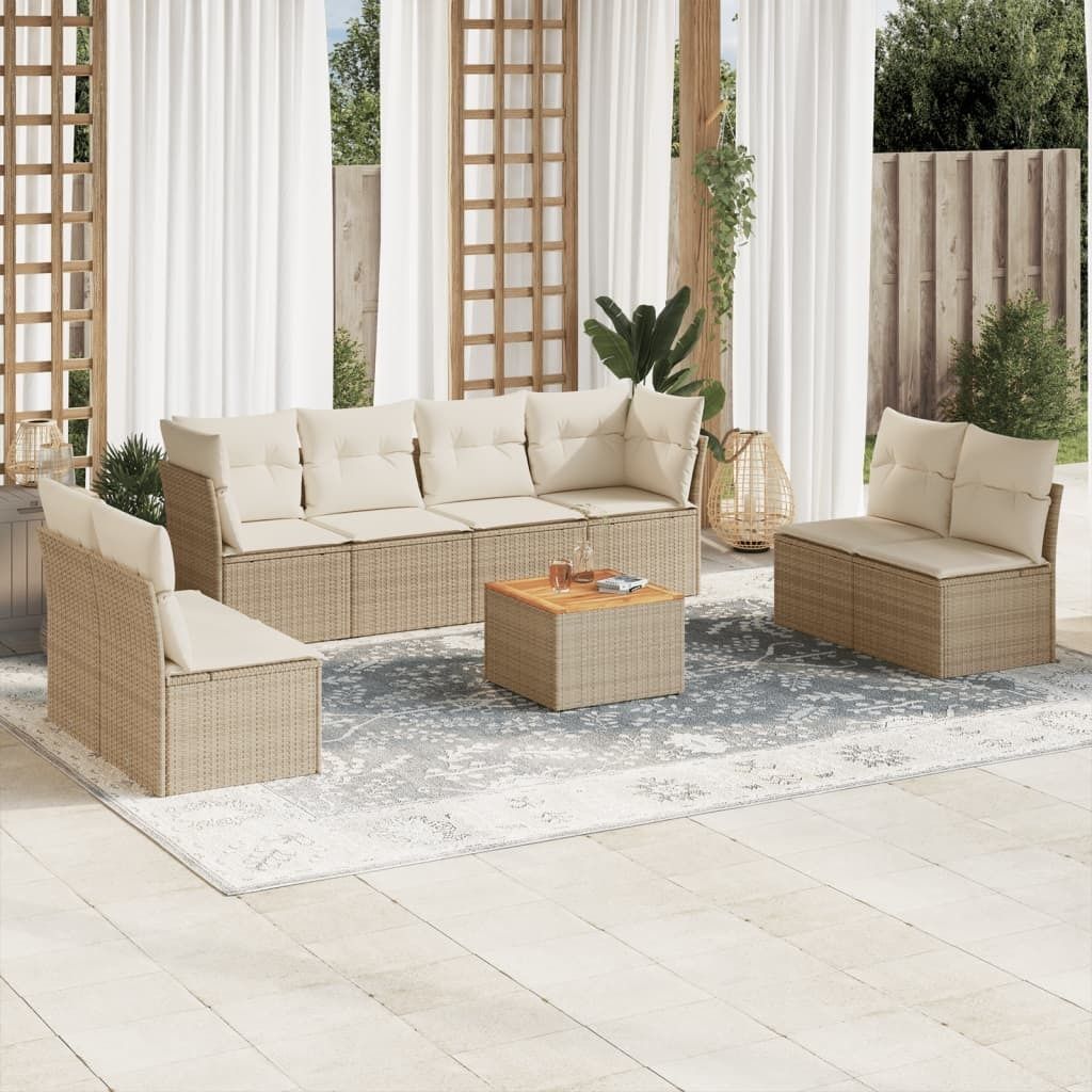 Maison Exclusive - 9-tlg. Garten-Sofagarnitur mit Kissen Beige Poly Rattan