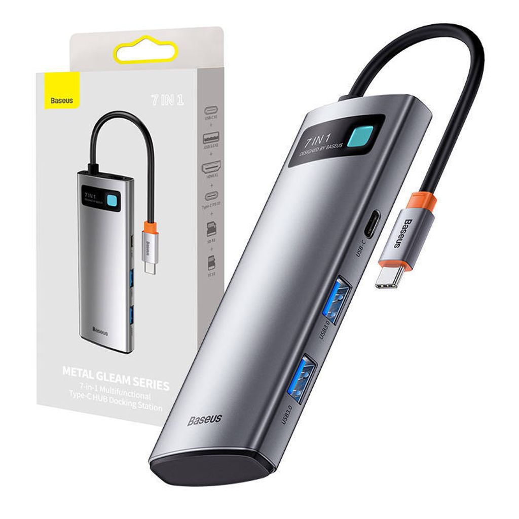 Baseus Metal Gleam Series multifunktionaler USB HUB 7in1 Typ C HDMI TF PD Kartenleser grau (WKWG020113)