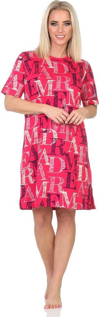 Normann Damen kurzarm Nachthemd Buchstaben-Design - auch in Übergrössen ; pink , 52