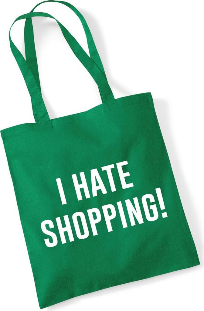 Huuraa Einkaufstasche I hate shopping Geschenk Beutel Kelly Green 10 Liter Baumwolle I hate shopping Präsent