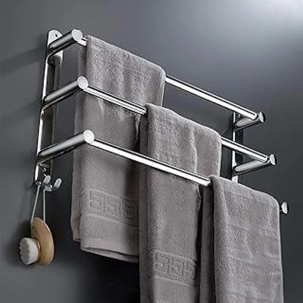 Portasciugamani estensibile 43-78CM in acciaio inox senza perforazione Barra di asciugamani a parete mensola adatta per bagno cucina portasciugamani (Argento 3 strati)