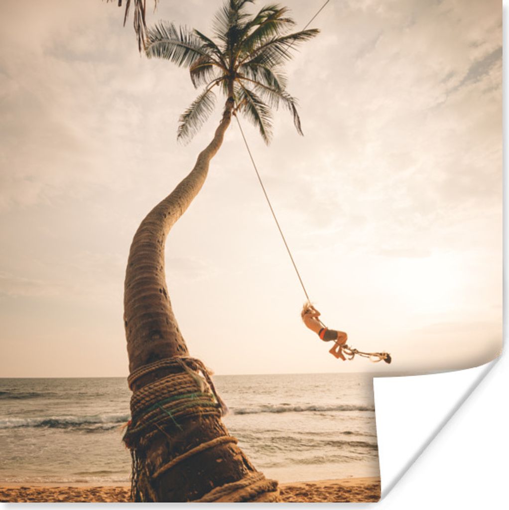 MuchoWow Poster Strand - Schaukel - Palme 30x30 cm - Wandposter - Printing