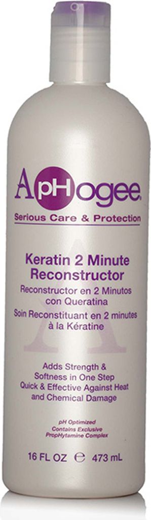A bottle of ApHogee Keratin 2 Minute Reconstructor.