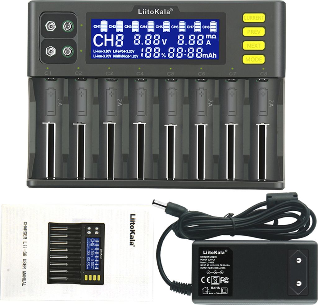 LiitoKala lii-S8 Ladeger?t Li-Ion 3,7 V NiMH 1,2 V Li-FePO4 3,2 V IMR 3,8 V Ladeger?t fš¹r 18650 26650 21700 26700 AA AAA
