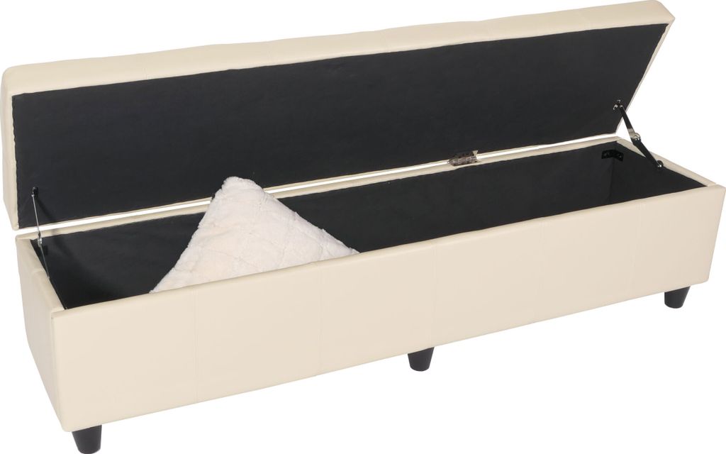 Aufbewahrungs-Truhe Sitzbank Arezzo XXL, Leder, 180x45x45cm creme