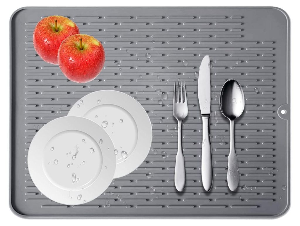 Silikon-Trockenmatte, rutschfest, hitzebeständig, 45 x 40 cm, zur Aufbewahrung von Küchenutensilien, grau