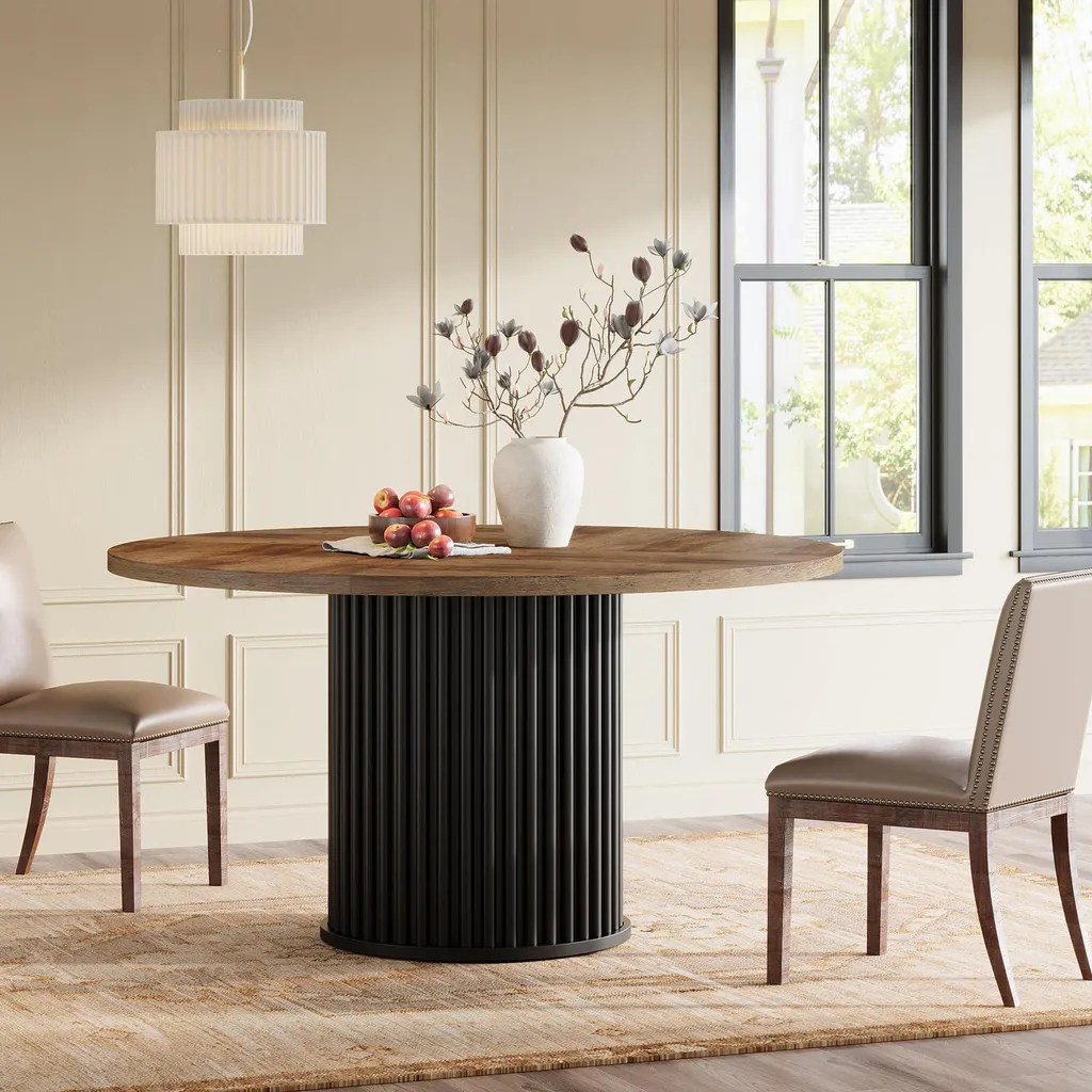 Tavolo da Cucina Tondo 120 cm Tribesigns Moderno | Metallo e Legno