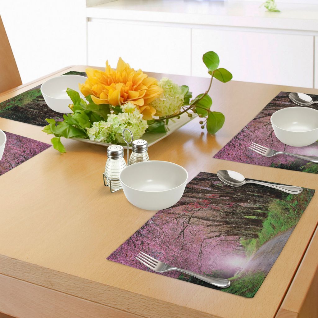 ABAKUHAUS Japanischer Garten Platzmatten, Nationalpark in Chiang Mai Cherry Blossoms Frühling Bild, Tiscjdeco aus Farbfesten Stoff für das Esszim...