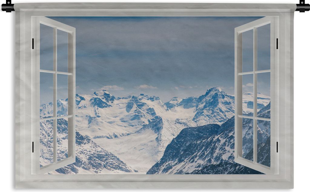 MuchoWow Wandteppich Wandbehang Aussicht - Schnee - Berge 90x60 cm Tapisserie Dekoration Wandtuch - Wandskulpturen - Bildteppich