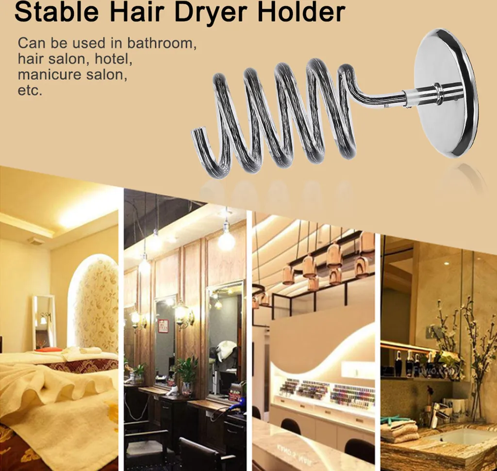Support de sèche-cheveux robuste en inox noir, rangement durable - 3