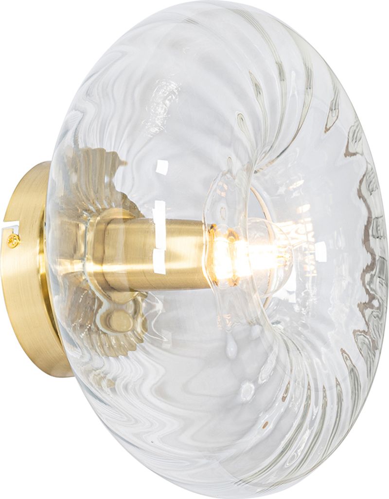 QAZQA - Art Deco Art-Deco-Wandleuchte Gold I Messing mit Glas - Ayesha I Wohnzimmer I Schlafzimmer - Rund - LED geeignet E27