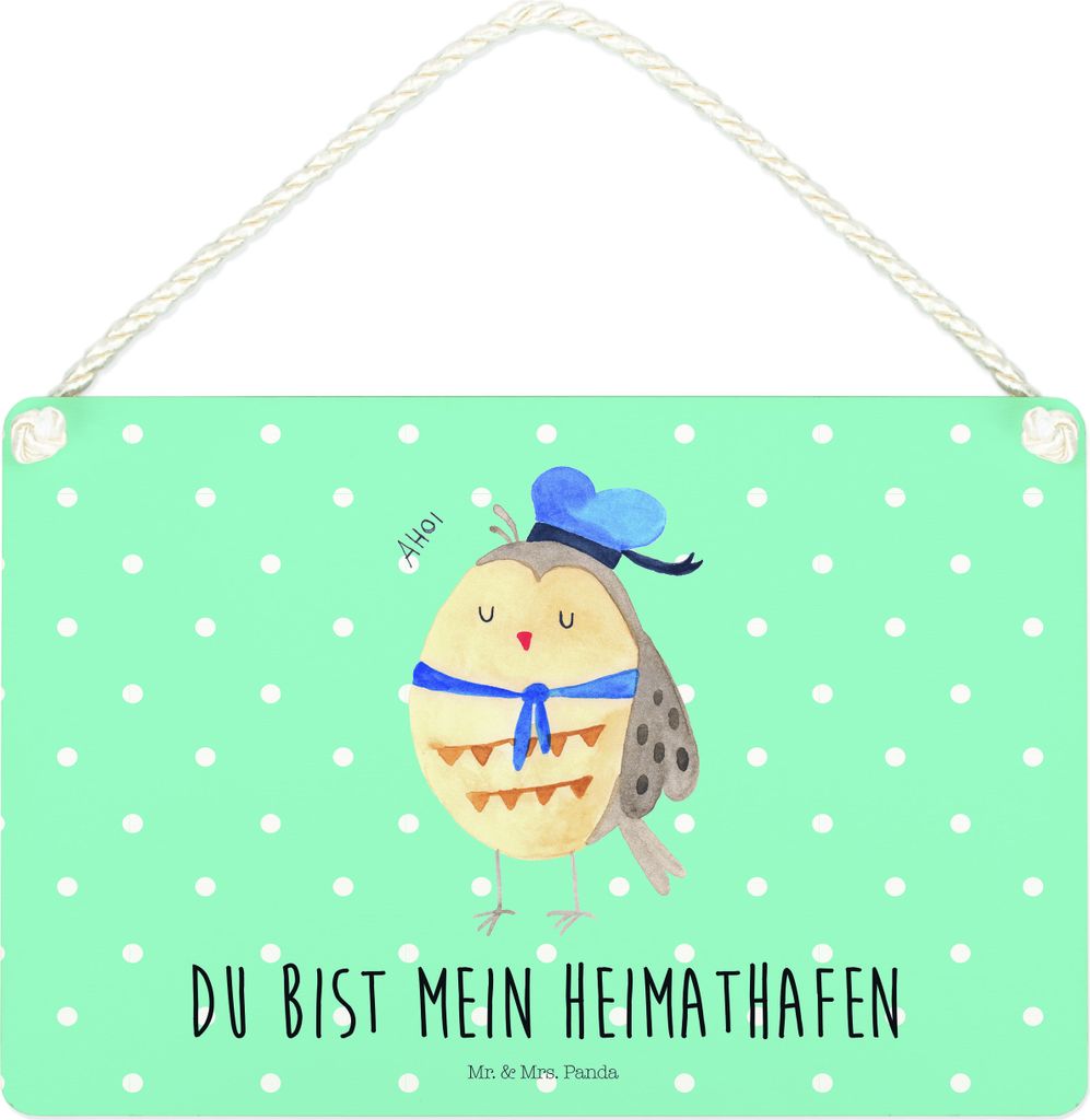Mr. & Mrs. Panda Holzschild Eule Matrose DIN A4 - Türkis Pastell - Geschenk, Ehe, Owl, Wandbild Holz, Spruchschild, Türschild, kleine aufmerksamk...