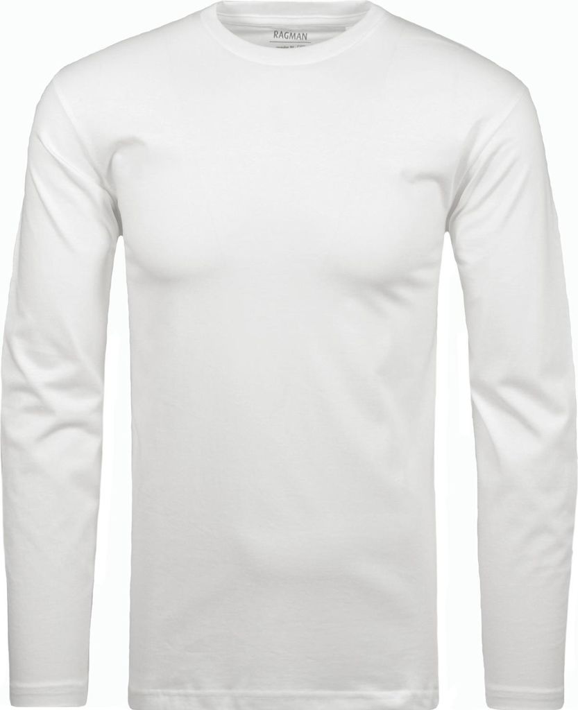 RAGMAN Herren Shirt Langarm Rundhals Regular Single-Jersey Weiß L