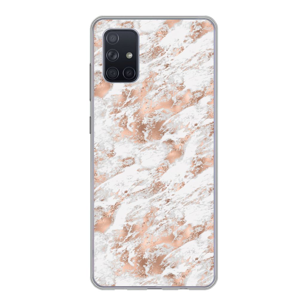 MuchoWow Handyhülle Schutzhülle Hülle für Samsung Galaxy A71 Roségold - Muster - Marmor - Luxus Silikon Softcase Handy Hülle - Kartenbesitzer