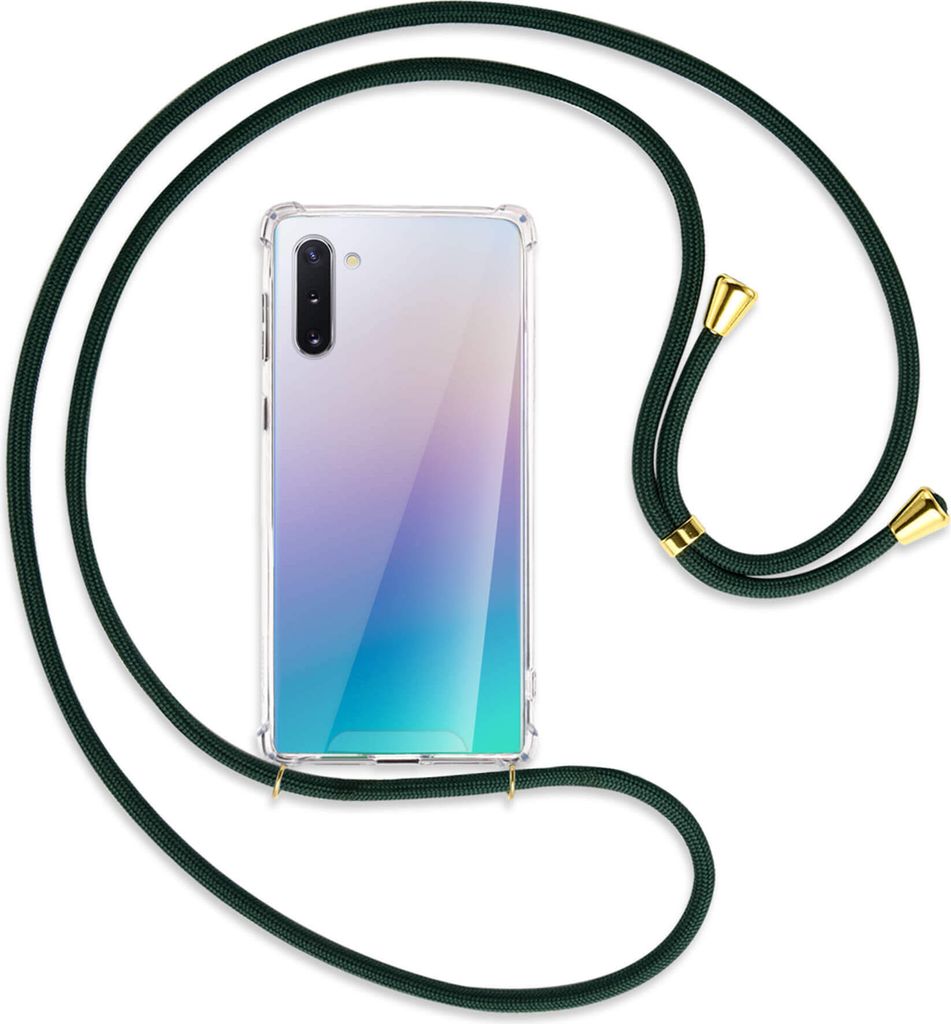 Handykette Backcover-Schutzhülle mit Band (Metall goldfarben) für Samsung Galaxy Note 10 (N970) - dunkelgrün