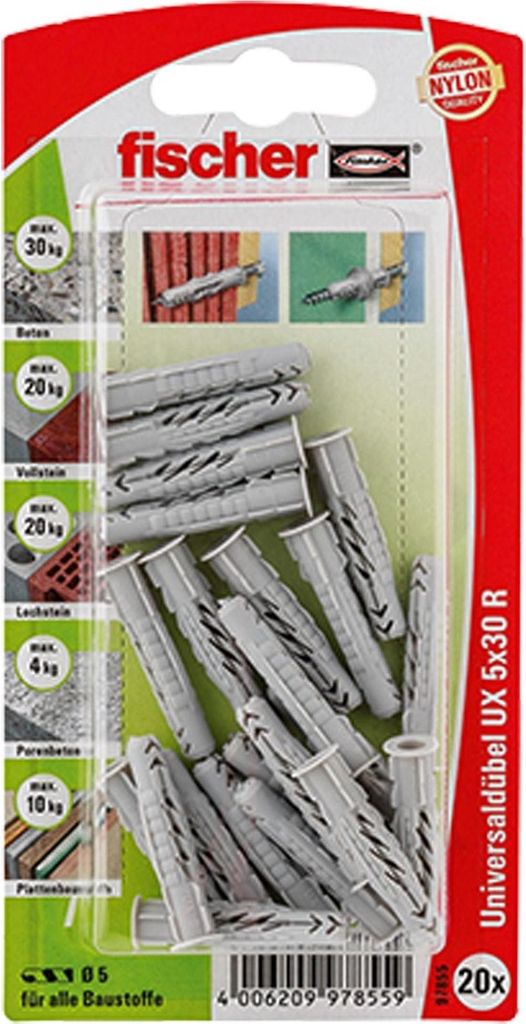 Fischer 20x Universaldübel UX 5x30 R mit Rand - 97855 Produktbild 